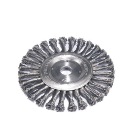 Spazzole circolari in filo metallico con nodo intrecciato con foro